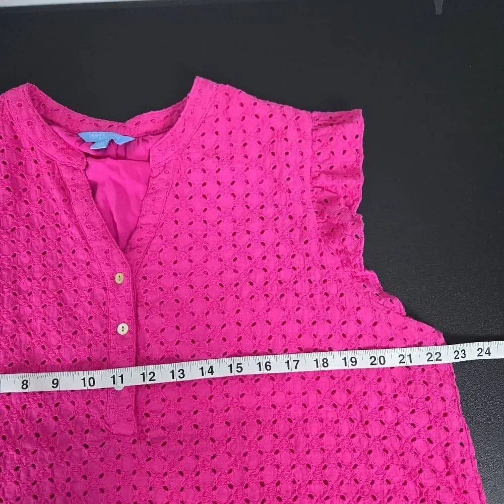 Draper James Womens Eyelet Ruffle Top Sz XXL Pink Sleeveless Boho Peasant Preppy - Picture 6 of 7